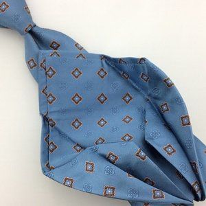 isaia Italy Tie Sevenfold Mint Blue Brown Floral Luxe Skinny Necktie Silk L3 New